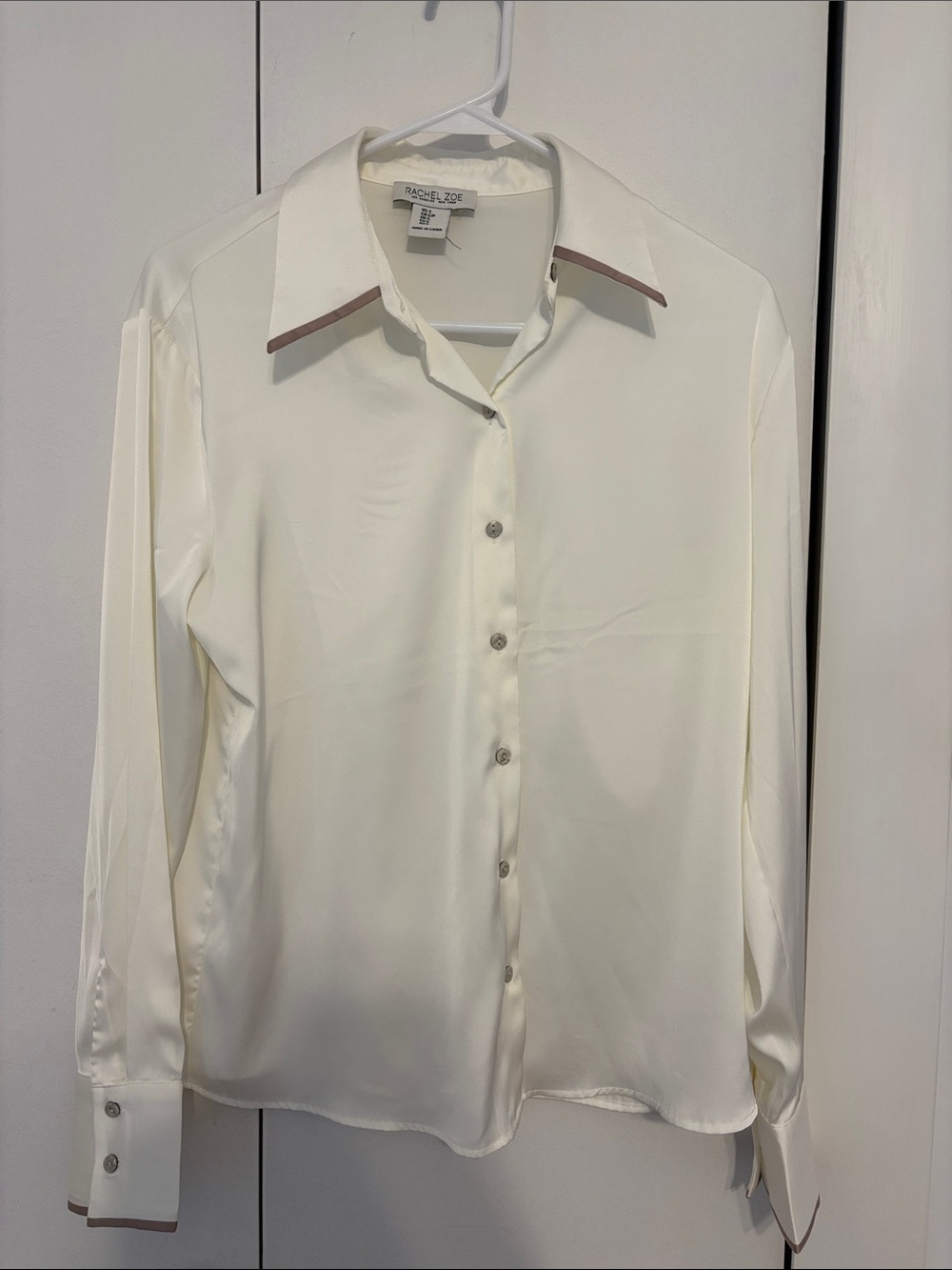 Rachel Zoe women’s  Cream Button-Down Shirt with Brown Trim